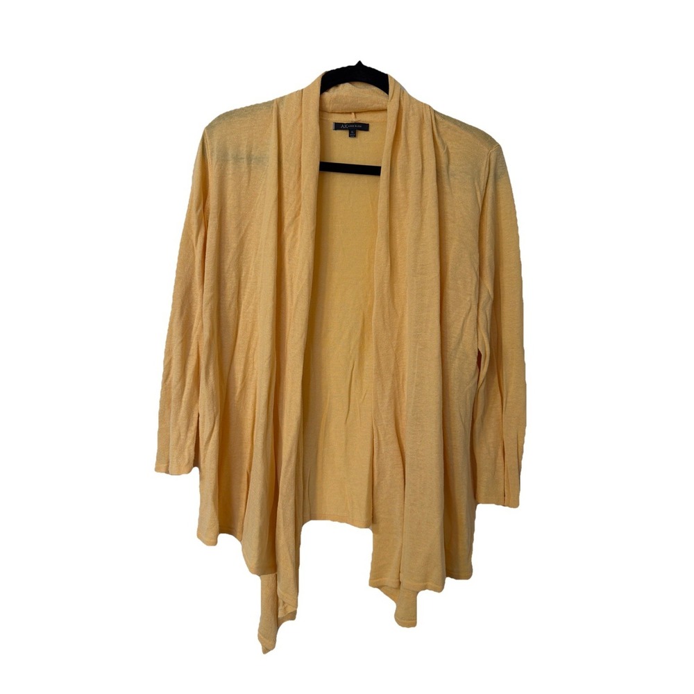 AK Anne Klein Sz XL Open Front Cardigan Sweater Linen Cotton Blend Yellow‎